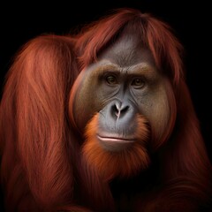 Fototapeta premium Striking Orangutan Portrait with Intense Gaze and Vivid Colors