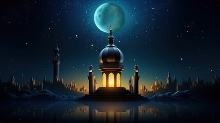 arabic lantern of ramadan celebration background illustration, Generative AI