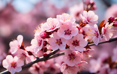 cherry blossom in spring, sakura flowers on blue sky background