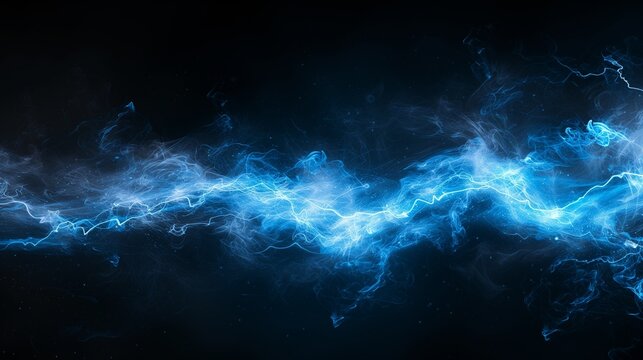 A blue electric smoke isolated on a black background. The smoke looks like a lightning bolt, crackling with energy and power. 