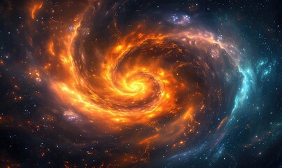 Obraz premium a colorful spiral in space with all the lights and stars, in the style of mystical interpretations, calming, dark orange and light blue swirling vortexesns 