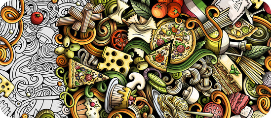 Italian food cartoon banner illustration © balabolka