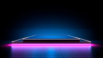 Pink and blue neon cyber futuristic concrete platform, Product podest for Advertising, Modern Mockup template isolated background