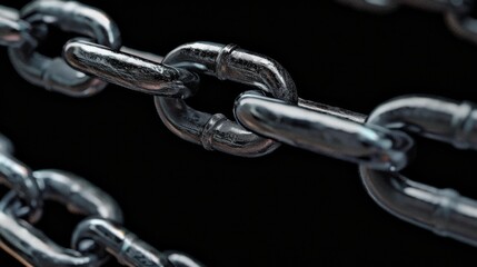 Closeup brutal metal chain on a black background