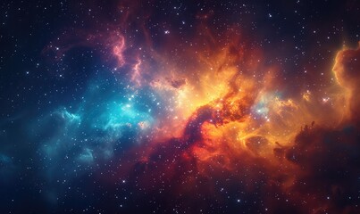 stars over a nebula, in the style of technological sense, azure and amber, light amber and sky-blue, rollerwave, light crimson, iconic, cyberpunk