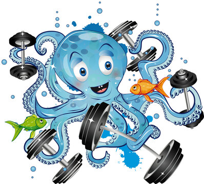 Bodybuilder Oktopus mit Hanteln beim Training
