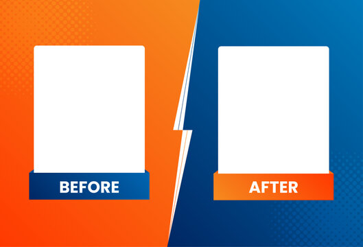 Before and after creative gradient background template. easy compare evidence badges for marketing and Two team vector templates. abstract graphical element. choose between two frames.