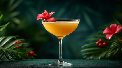 Exotic cocktails with tropical garnishes against a minimalist backdrop transport viewers to lush island retreats