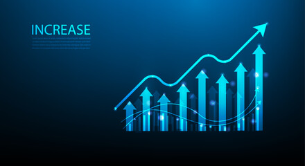 business finance investment chart growth increse technology on blue background. investment trading graph profit growing. vector illustration fantastic hi-tech design.