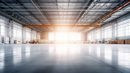 Modern factory, warehouse, shop or store, space on concrete floor for industrial.