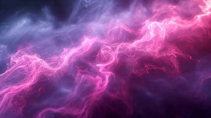 A magenta neon smoke isolated on a black background. The smoke looks like a laser, glowing and dazzling everything it illuminates.  - obrazy, fototapety, plakaty