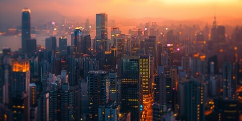 sunset in a big city skyscrapers Generative AI