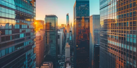 Foto op Plexiglas sunset in a big city skyscrapers Generative AI © Valentine