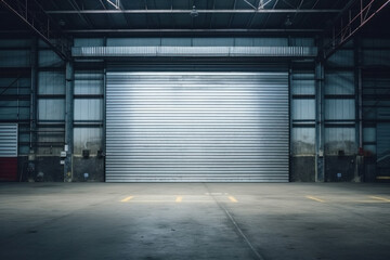 Roller door or roller shutter, concrete floor in industrial building i.e. modern factory, plant, warehouse, shop, garage or store. - obrazy, fototapety, plakaty