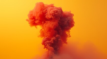 A red fiery smoke isolated on a yellow background. The smoke looks like a raging fire, burning and consuming everything in its path.  - obrazy, fototapety, plakaty