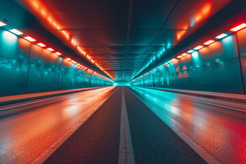 Fototapeta na wymiar Futuristic road through a tunnel with lights.