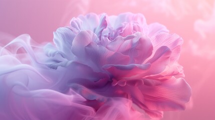 A violet floral smoke isolated on a pink background. The smoke looks like a flower, fragrant and beautiful everything it blooms.  - obrazy, fototapety, plakaty