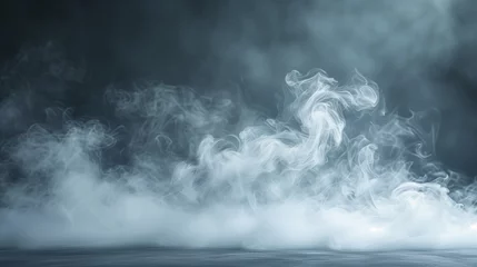 Foto op Aluminium A white misty smoke isolated on a gray background. The smoke looks like a fog, obscuring and hiding everything behind it.  © Tanveer Shah