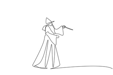 old wizard man person character wand stick one line art design