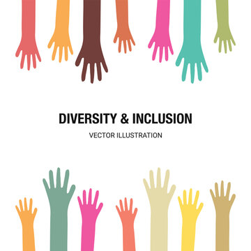 Belonging and inclusion concept as a symbol of acceptance and integration with diversity and support of different cultures as diverse races and unity symbol holding hands together. Vector illustration