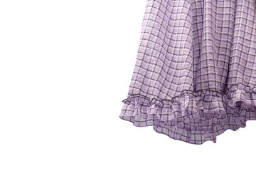 Violet dress frills isolated on white background. Checkered dress.