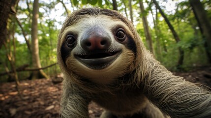 Naklejka premium Close-up selfie portrait of a sloth.