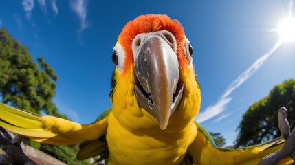 Close-up selfie portrait of a parrot.