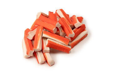 A group of crab sticks isolated on white background.
