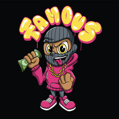 Balaclava Rich Streetwear Graffiti Cartoon illustration. Vector graphic for t-shirt