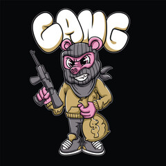 Balaclava Gang Streetwear Graffiti Cartoon illustration. Vector graphic for t-shirt