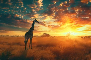 Poster Giraffe on savanna. Safari in Serengeti, Tanzania, Africa © Kien