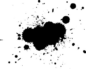 black ink splashes splatter on white background