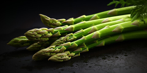 Fresh asparagus on a dark black background