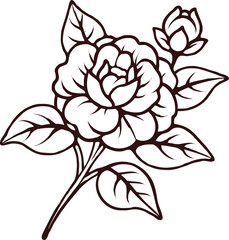 Camellia flower Line art vector illustration suitable for floral designs, botanical prints, themed graphics nature inspired. Vibrant and versatile graphic for various visual and creative purposes
