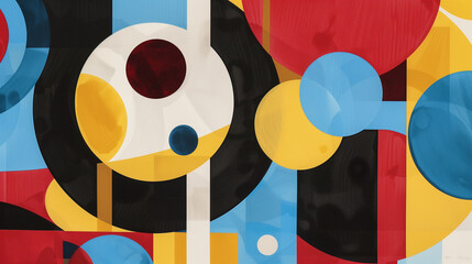 Retro-Style Abstract Geometric Composition, Bold Bauhaus Inspired Artwork