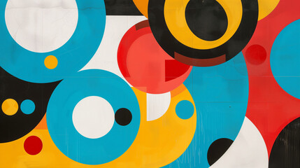 Retro-Style Abstract Geometric Composition, Bold Bauhaus Inspired Artwork
