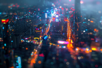 Obraz premium A blurry image of a city at night with lights.