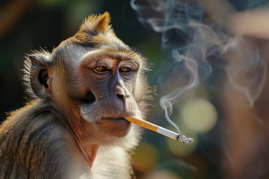 Portrait of a smoking monkey