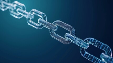 Symbol of communication, security, internet safety, collaboration, in isolation from an abstract vector chain. Wireframe chain element isolated on blue background. Blockchain technology, link