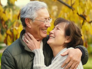 Fototapeta premium Happy senior couple in love. Park outdoors.