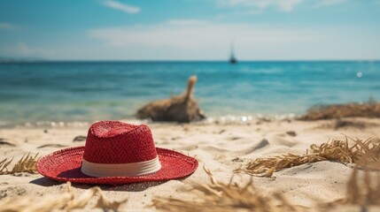 Fototapeta na wymiar Simple clean and nice sea, hat on beach