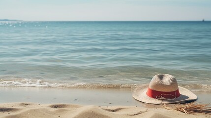 Fototapeta na wymiar Simple clean and nice sea, hat on beach