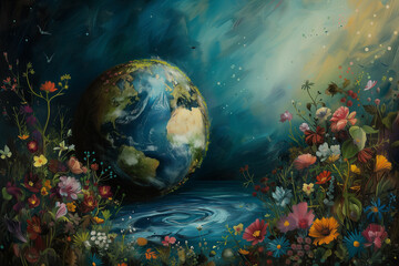 Obraz na płótnie Canvas World environment and Earth Day concept with colorful globe and eco friendly enviroment.
