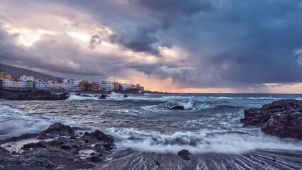 storm on the beach in the evening