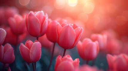Tło z różowych tulipanów w stylu bokeh - obrazy, fototapety, plakaty