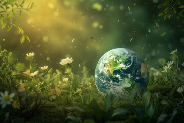 Obraz na płótnie Canvas World environment and Earth Day concept with globe and eco friendly enviroment.