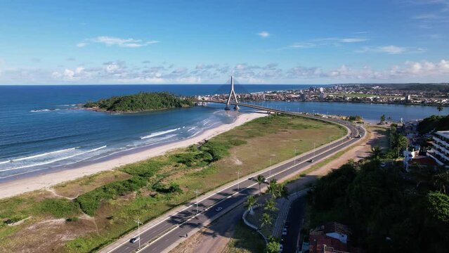 Aerial view of Ilheus, tourist town in Bahia. Historic city center with Catedral Sao Sebastiao.