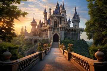 A wonderful cute princess castle in a fairytale style, a wonderful cute princess castle in a fairytale style. Ai generated - obrazy, fototapety, plakaty