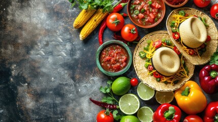 Cinco de Mayo Fiesta: Sombrero Hat, Festive Drinks, Delicious Food, Mexican Celebration, Cultural Cuisine, Party Decorations, Vibrant Colors, Traditional Music, Festive Atmosphere, Joyful Gathering
