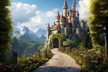 A wonderful cute princess castle in a fairytale style, a wonderful cute princess castle in a fairytale style. Ai generated - obrazy, fototapety, plakaty